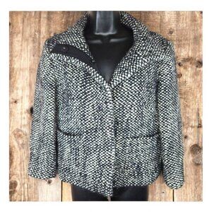 Ann Taylor Loft Womens Black & White Wool Blend Tweed Jacket Medium